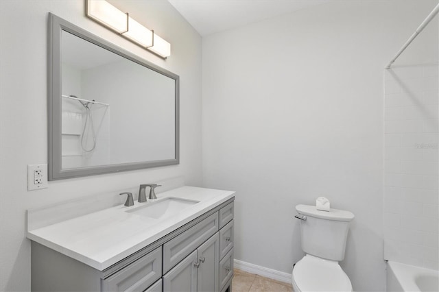 full bathroom featuring tile patterned flooring, shower / bathing tub combination, vanity, and toilet