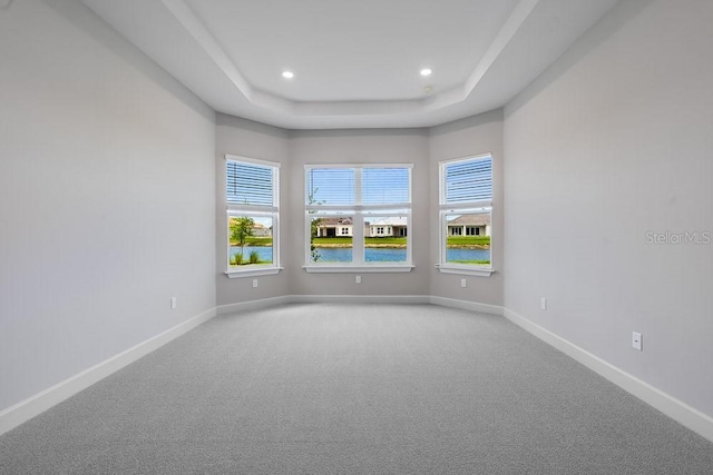 10442 Morning Mist, Sarasota, FL 34241 - carpeted spare room with baseboards, a tray ceiling, and recessed lighting