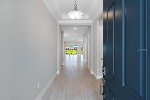10442 Morning Mist, Sarasota, FL 34241 - foyer entrance featuring baseboards, ornamental molding, recessed lighting, and a raised ceiling