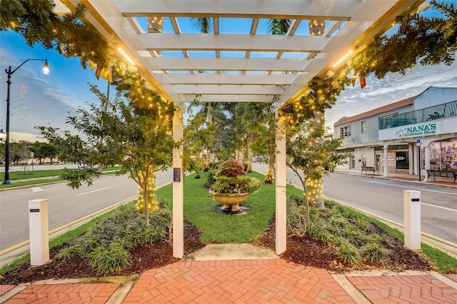 view of patio featuring a pergola