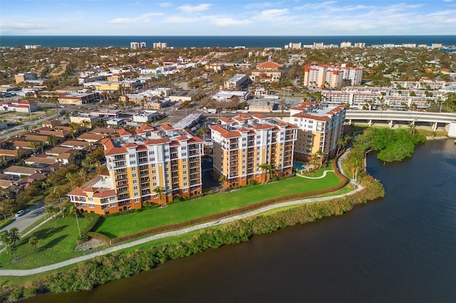 aerial view with a water view