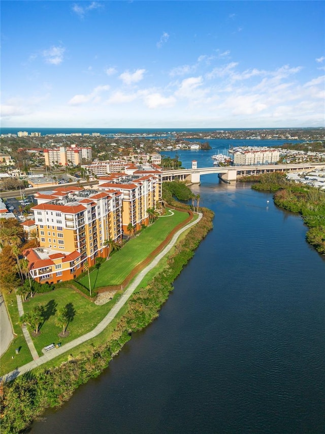 bird's eye view featuring a water view