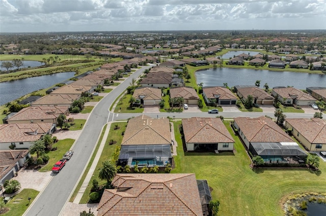 aerial view with a water view