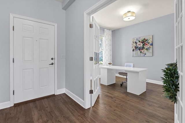 home office featuring dark hardwood / wood-style floors