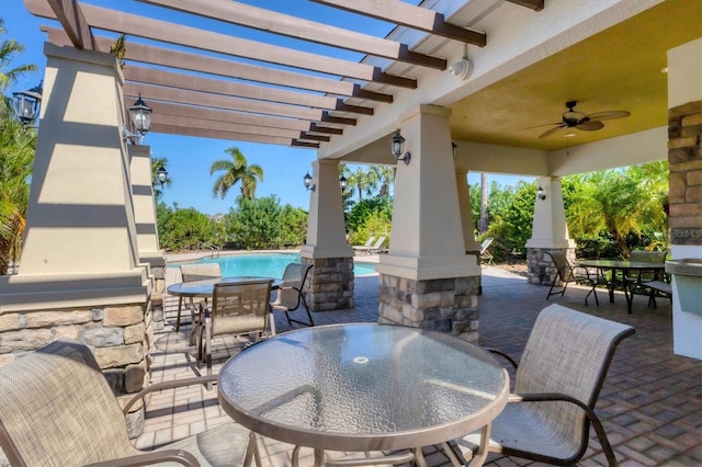 view of patio / terrace featuring a pergola and ceiling fan