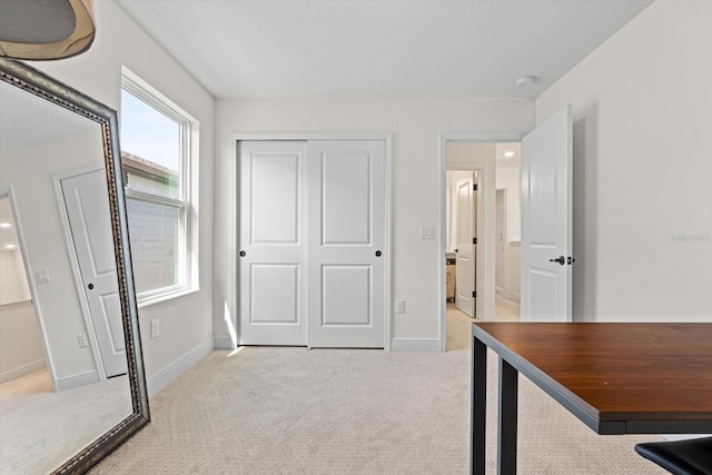 home office featuring light colored carpet