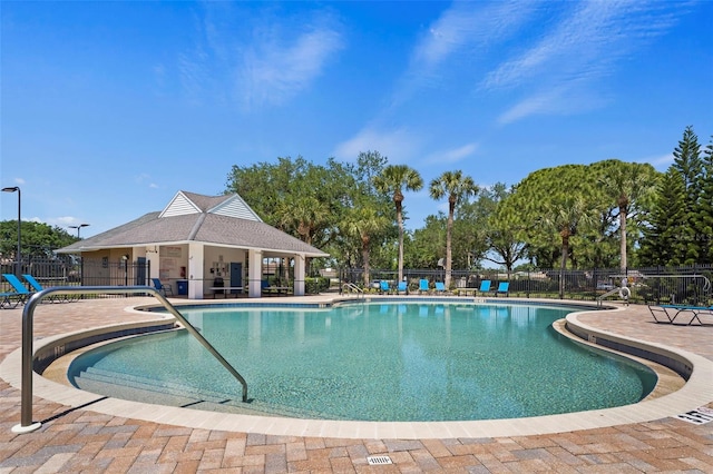 view of swimming pool featuring a patio