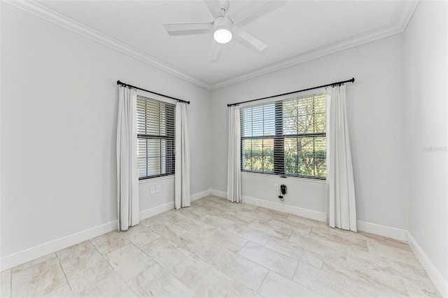 1269 Backspin Dr, Englewood, FL 34223 - empty room featuring a ceiling fan, ornamental molding, and baseboards