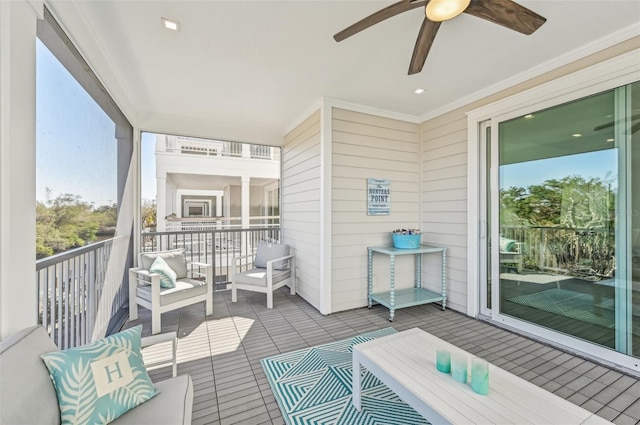 balcony with ceiling fan