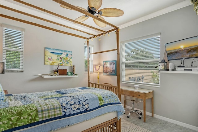 bedroom featuring crown molding and multiple windows