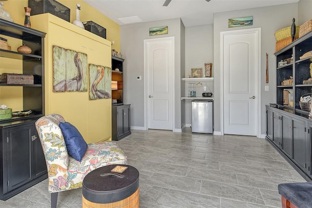 living room featuring ceiling fan