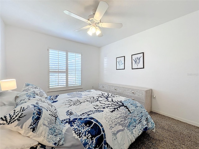 bedroom featuring ceiling fan and carpet floors