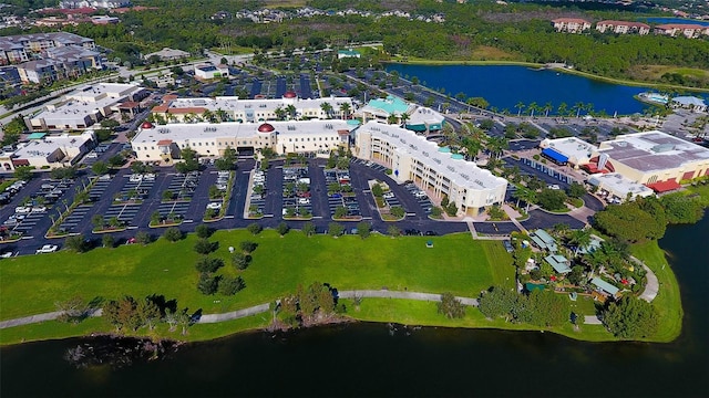 aerial view featuring a water view