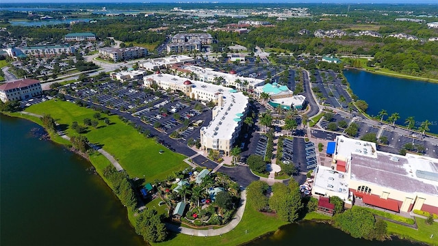 aerial view with a water view