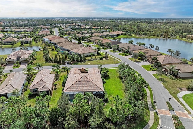 aerial view with a water view