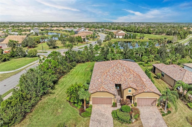 bird's eye view featuring a water view