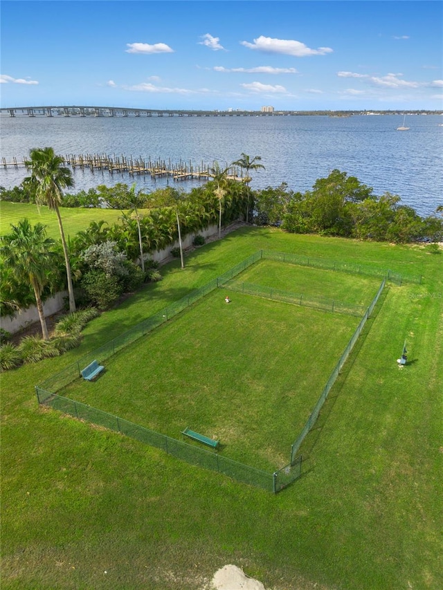 aerial view with a water view