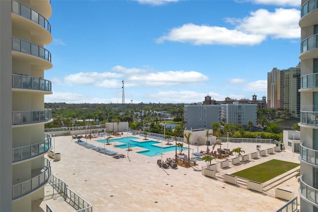 view of swimming pool featuring a patio