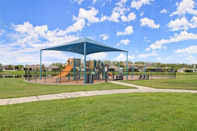 view of play area featuring a yard