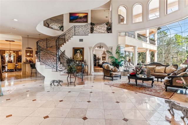 building lobby with stairs and visible vents