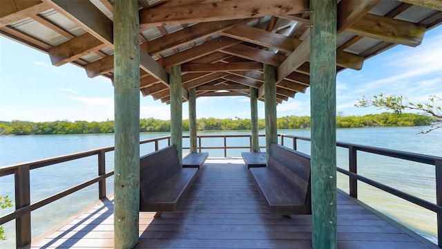 view of dock featuring a deck with water view