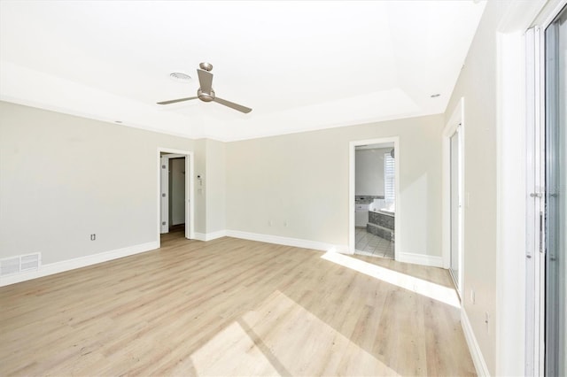 interior space featuring light wood-type flooring and ceiling fan