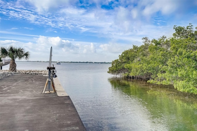 view of dock with a water view