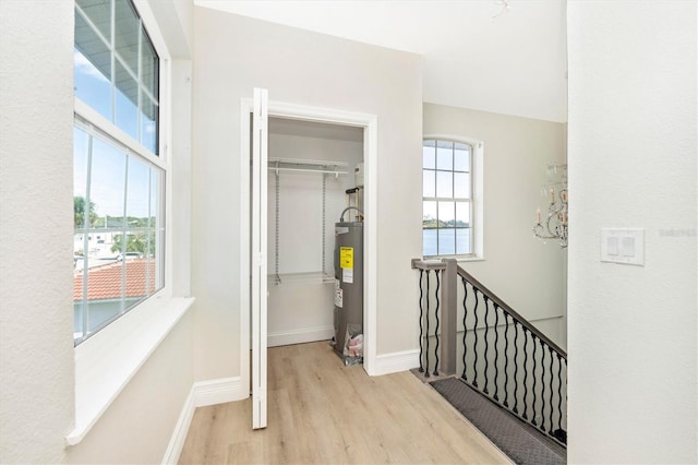 interior space featuring light hardwood / wood-style floors and water heater