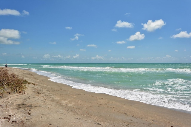 view of water feature with a view of the beach