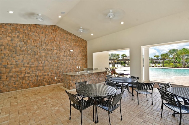 view of patio featuring an outdoor bar