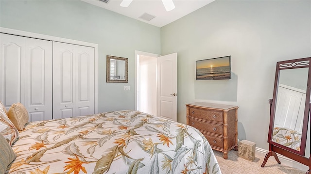 21 Bayhead Ln, Osprey, FL 34229 - carpeted bedroom with a closet, ceiling fan, and lofted ceiling