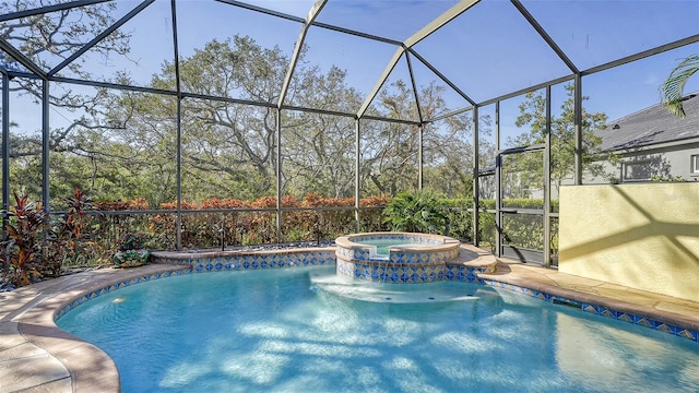 21 Bayhead Ln, Osprey, FL 34229 - view of swimming pool with glass enclosure and a pool with connected hot tub