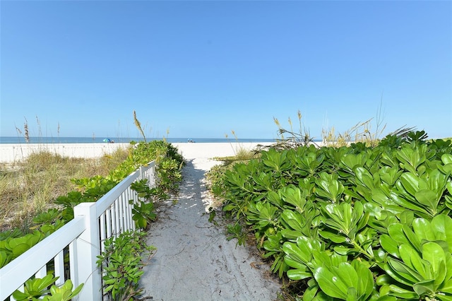 view of water feature featuring a beach view