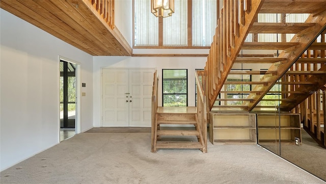 stairs featuring carpet floors and plenty of natural light