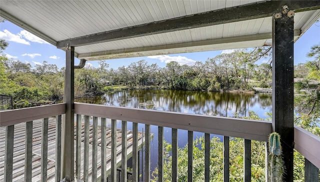 exterior space with a water view