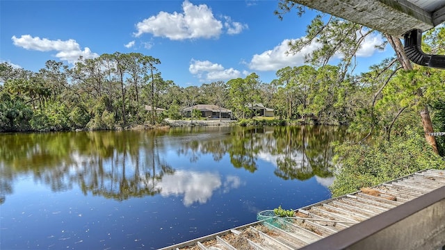 view of dock with a water view