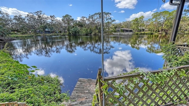 view of dock featuring a water view