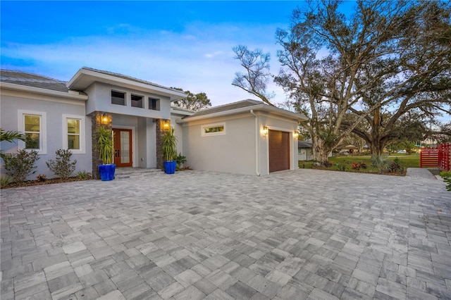 exterior space with a garage