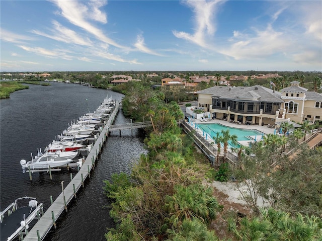 aerial view with a water view