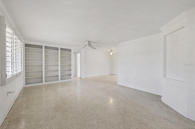 unfurnished room featuring crown molding and ceiling fan