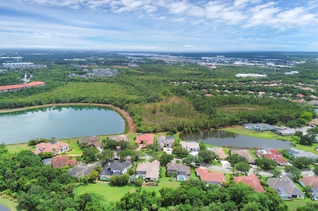 aerial view with a water view