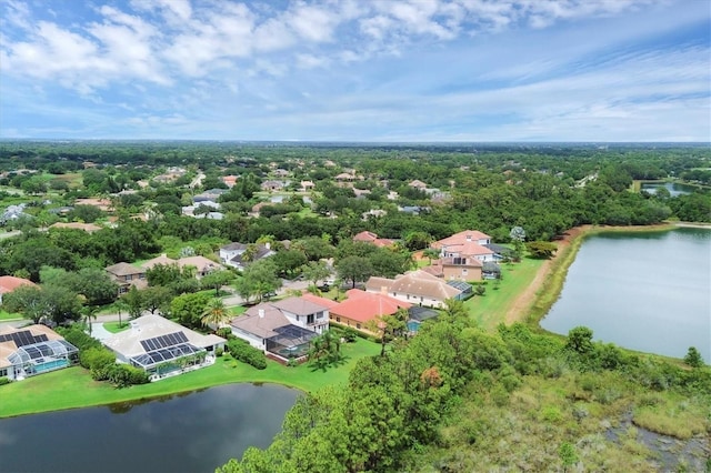 aerial view featuring a water view