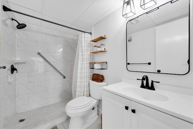 bathroom featuring vanity, toilet, and a shower with shower curtain