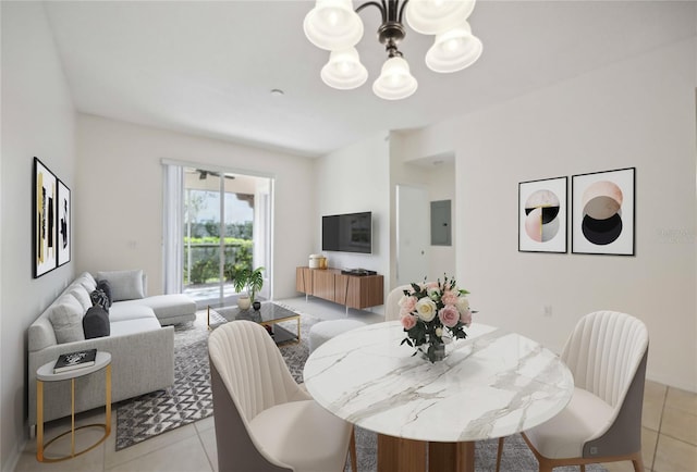 dining area with an inviting chandelier and light tile patterned floors