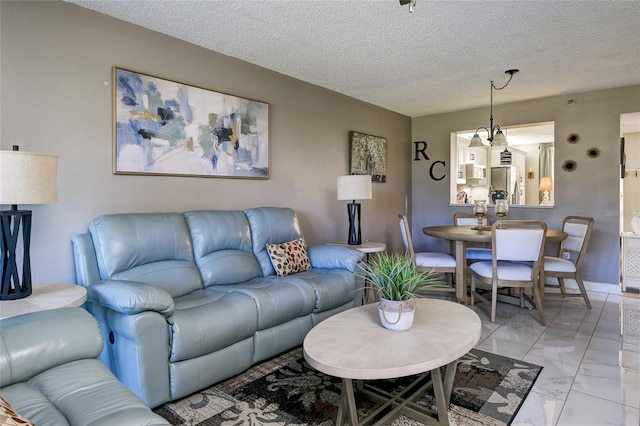 living room featuring a textured ceiling