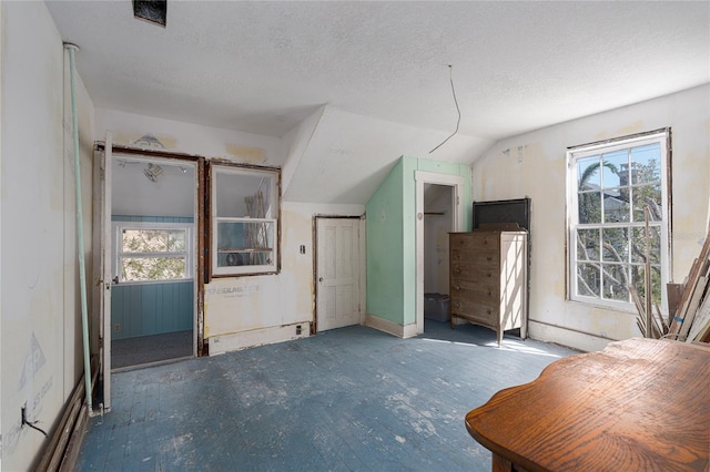 additional living space featuring lofted ceiling and a textured ceiling