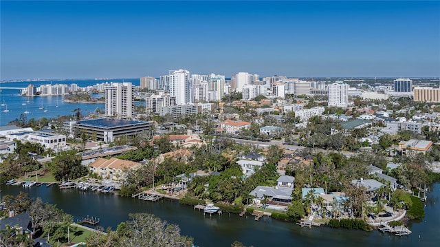 aerial view featuring a water view