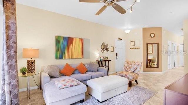 living room with ceiling fan