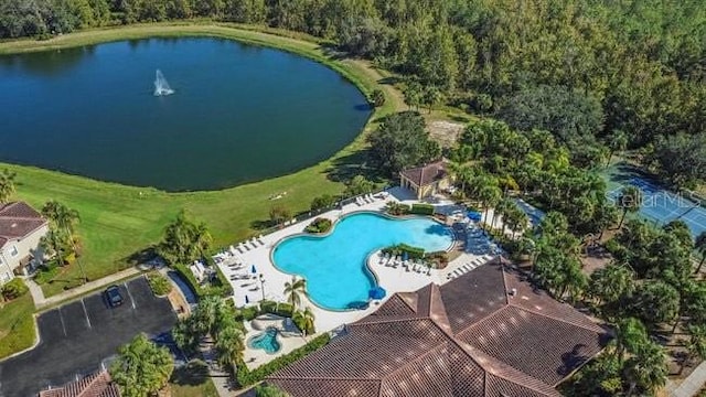 aerial view with a water view