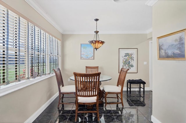 dining room with crown molding